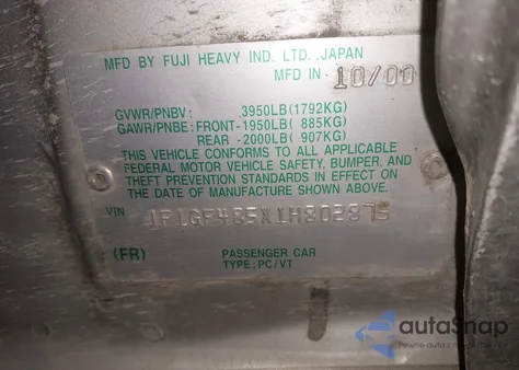 2001 Subaru Impreza Outback Sport from USA, damaged, VIN JF1GF485X1H802875